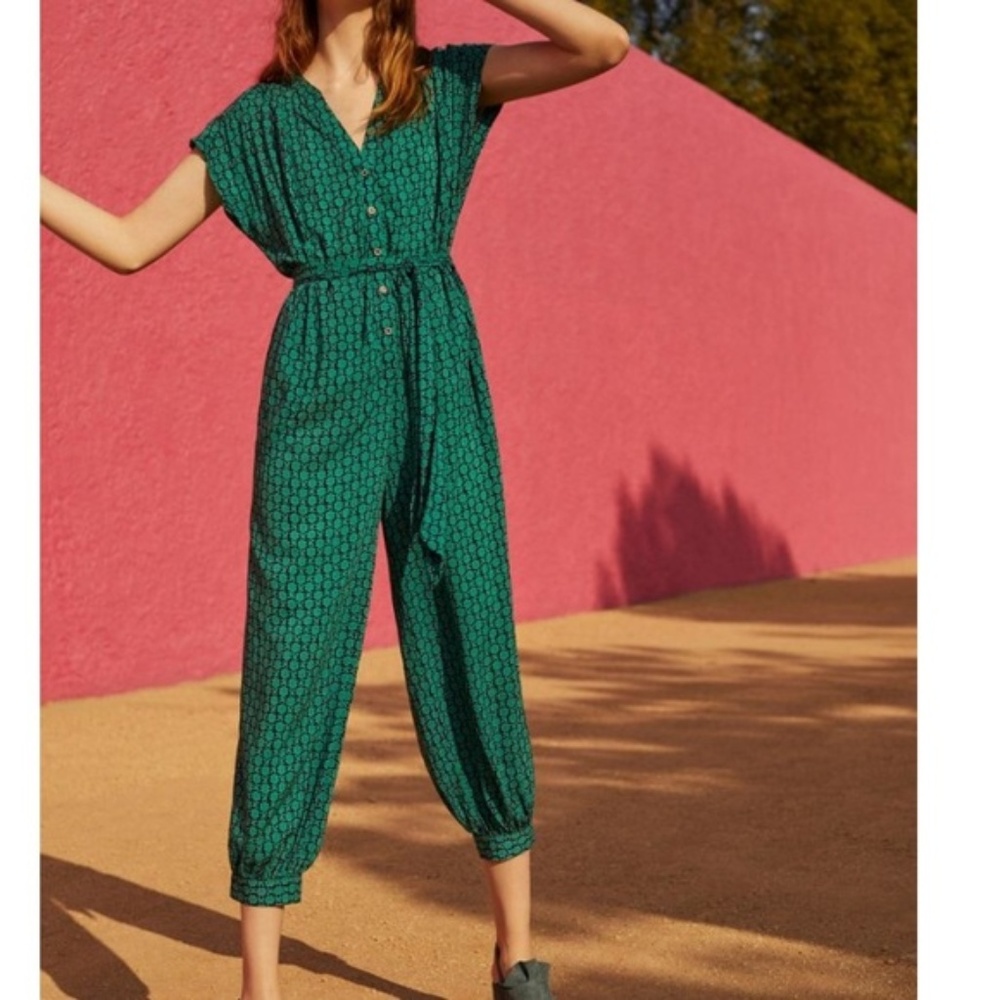 Anthropolgie Maeve Green Blue Jumpsuit Romper L